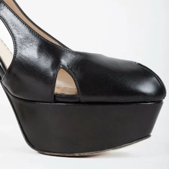 Emporio Armani Black Leather Platform Peep Toe Heels - Picture 6 of 10